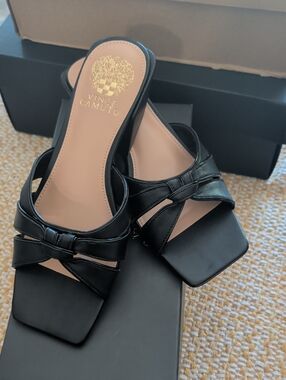 Vince Camuto Black Bow Slide Mules